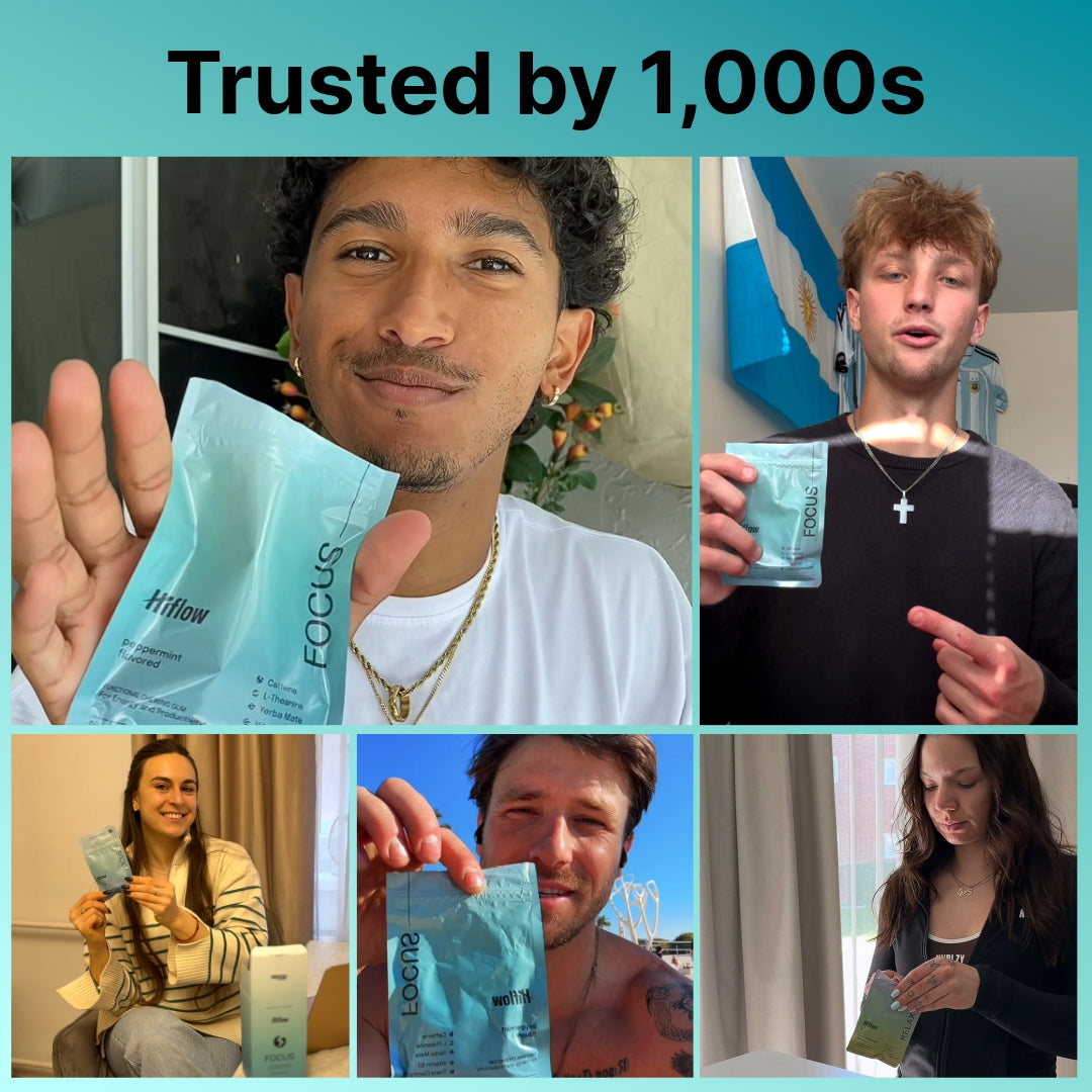 Collage of people holding Hiflow's product with text 'Trusted by 1,000s' on a blue background